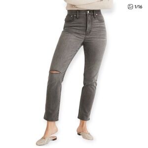 Madewell The Perfect Vintage Jean Gray Wash Distressed Knee Size 28